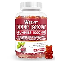 Beet Gummies 1000mg with Grape Seed, Pomegranate, Black Pepper, Vitamin C, B12 | Nitric Oxide Booster for Men Women, Organic Beet Root Gummies