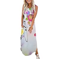 XJYIOEWT Black Summer Dress Plus Size,Women Summer Casual Sleeveless Vest Round Neck Butterfly Gradient Printed Dress Lo