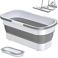 Collapsible Bucket 20x8in Rectangular Large Capacity Folding Washing Basket with Handle Space-Saving Mop Bucket with Moving Wheels Cleaning Bucket Gray White Buckets