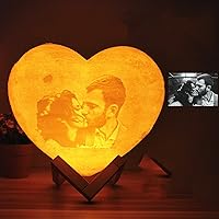 Charging Customized 3D Print Moon Lamp Heart Shape Personalized Photo Text Lunar Night Light, for Wedding Brithday Personalized Gift (16 Colors Timer,18cm)