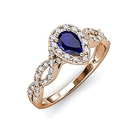 Pear Cut Blue Sapphire & Round Natural Diamond Infinity Women Halo Engagement Ring 1.03 ctw 14K Rose Gold