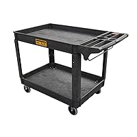 Utility Service Cart, 2-Shelf 500LBS Heavy Duty Plastic Rolling Utility Cart with 360° Swivel Wheels, Lipped Shelves, Ergonomic Storage Handle for Warehouse/Garage/Cleaning/Manufacturing