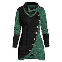 Women's Pullover Sweaters Plus Size O-Neck Long Sleeve Solid Botton Pachwork Asymmetric Tops Sweater, S-5XL