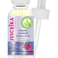 ORGANIC Japanese CAMELLIA OIL 100% PURE REFINED COLD PRESSED 100% Pure Moisture for FACE, BODY, HANDS, FEET, MASSAGE, NAILS HAIR LIP 1 Fl. oz. - 30 ml by Juiceika