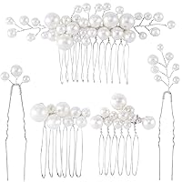 ANCIRS 3 Pack Pearl Bride Wedding Hair Comb & 2 Pack Silver Bridal Side Hair Pins for Women & Girls