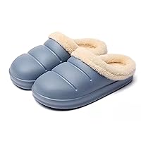 Plush Lining Waterproof Slippers for Women and Men, Memory Foam Slippers Cotton Blend Knitted Shoes for Indoor and Outdoor