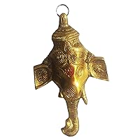 PARIJAT HANDICRAFT Aluminium ganesha idol brass wall hanging statue for wall decor door decor or gift for someone (8 Inch)