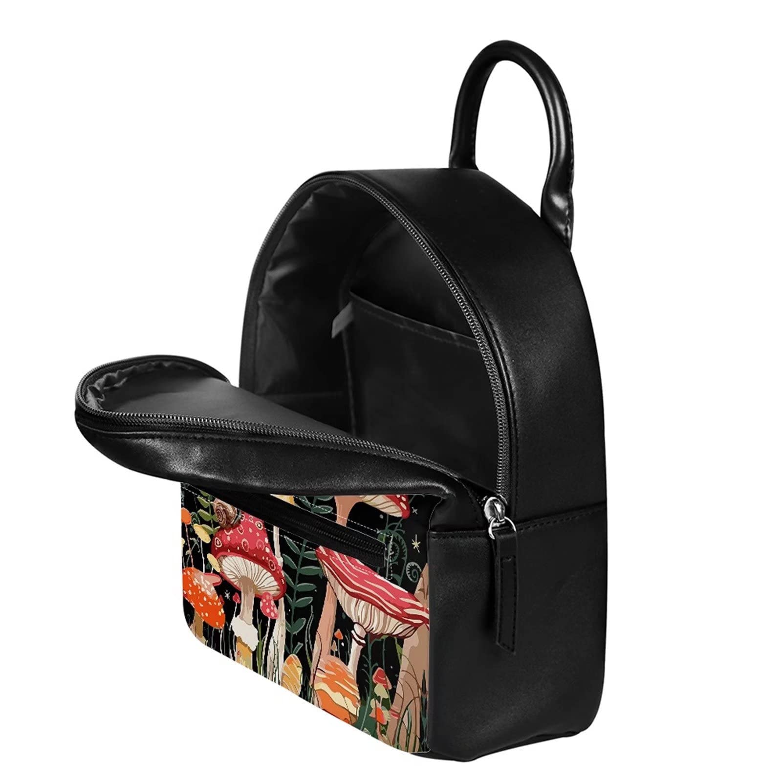 Showudesigns Mushroom Mini Backpack Purse for Women Teen Girls Shoulder Bag Butterfly Moon Night Daypack Small Travel Shopping Bag Handbag Tote Black