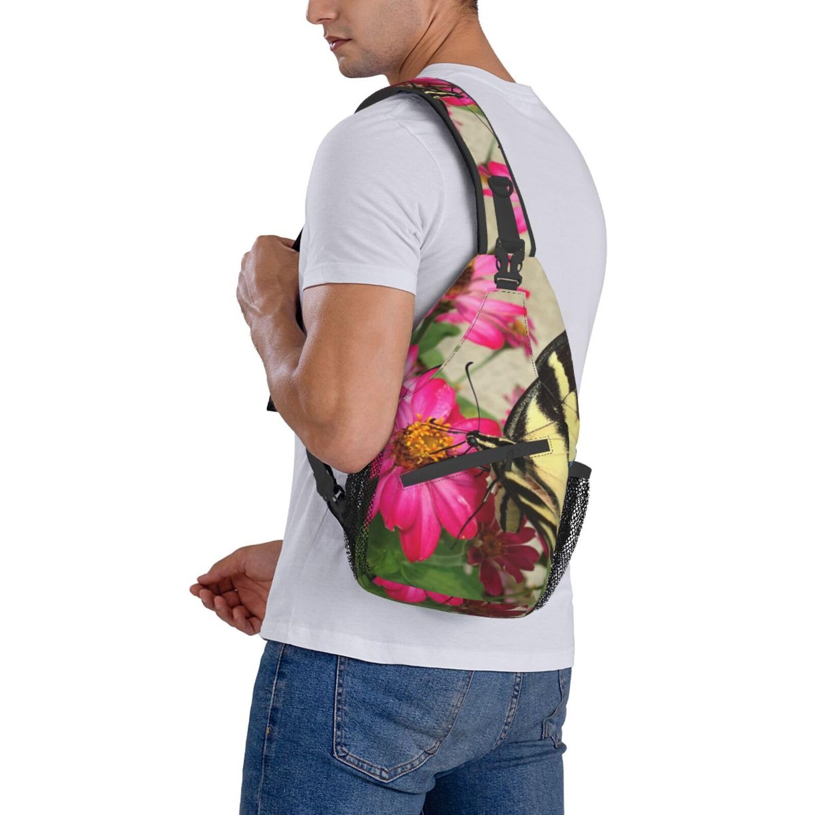 EVANEM Cross Chest Bag Butterfly And Flower Printed Crossbody Durable Sling Backpack Casual Travel Bag For Unisex