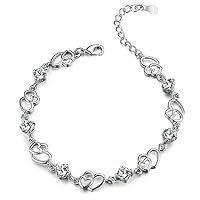 Angel 925 Sterling Silver Austrian Crystal Bracelet Double Hearts Love Beautiful Jewelry