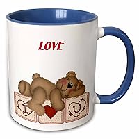 Florene Childrens Art - Adorable Teddy Bear On I Luv U Blocks - Mugs (mug_37319_6)