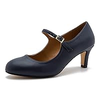 fereshte Mary Jane Shoes for Women Round Toe Mid Kitten Heel Pumps Men's Women's Shoes