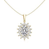 Natural Diamond Oval Shaped Diana Pendant Necklace for Women in Sterling Silver / 14K Solid Gold