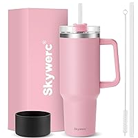 40 oz Tumbler With Handle and Straw | Double Wall Vacuum Insulated Travel Mug | Stainless Steel Water Bottle Cup | Keeps Drinks Cold up to 34 Hours | Cupholder Friendly | BPA Free | Pink