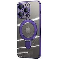 KONSAELR Case for iPhone 15 Pro Max/15 Pro/15 Plus/15, [Compatible with MagSafe] with Invisible Stand & Camera Protector, Hard PC Clear Back, Military Grade Drop Protection,Purple,15 Pro