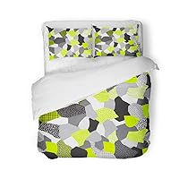 Duvet Cover Set Queen/Full Size Abstract Collage of Retro 80 Memphis Patterns in Black 3 Piece Microfiber Fabric Decor Bedding Sets for Bedroom