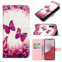 Wallet Case for Galaxy A15 5G. Shockproof Cover 3D Creative Design PU Leather Flip Wallet Case Magnetic Stand Holder Slot Case for Samsung Galaxy A15 5G 3D 3D Rose Butterflies YB