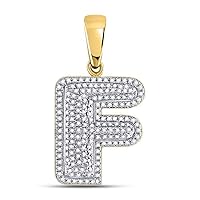 The Diamond Deal 10kt Yellow Gold Mens Round Diamond Letter F Bubble Initial Charm Pendant 1/2 Cttw