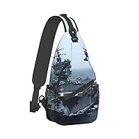 Aircraft Carrier Print Crossbody Backpack Shoulder Bag Cross Chest Bag For Travel, Hiking Gym Tactical Use