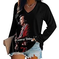 Conway Singer Twitty T-Shirt Womens V Neck Long Sleeve Round Neck Tops Shirt Fashion Casual Loose Fit for Women's Tees