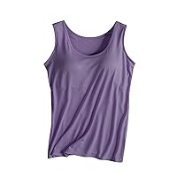 Women Scoop Neck Tank Tops Summer Built in Bras Yoga Athletic T-Shirts Comfy Modal Loungewear Sleeveless Pjs Shirts