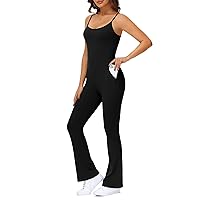 PHISOCKAT Flare Jumpsuits for Women with Pockets, One Piece Workout Jumpsuits for Women Bodycon Full Body Jumpsuit