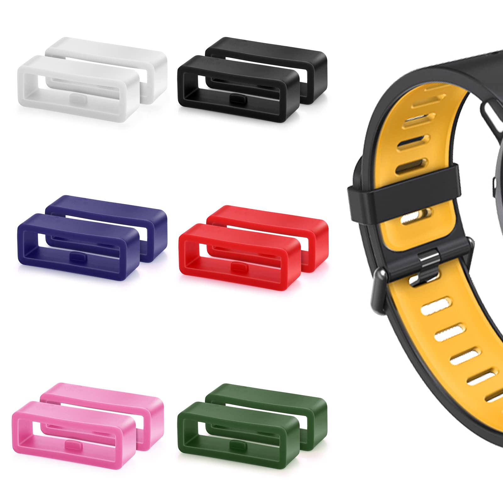 Cobee Watch Strap Loops, Watch Strap Keeper, Watch Band Retaining Hoop Loop Ring Retainer Holder, Silicone Replacement Watch Band Loop for Smart Sport Watches(4x18mm + 4x20mm + 4x22mm, 6 Colors)