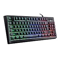 RGB Gaming Keyboard, TKL Keyboard LED Backlit Illuminated Computer Keyboard USB Wired Membrane Keyboard with Water-Resistant and Adjustable Lighting for PC Laptop Gamers, Black (RGB 87key)