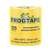 FrogTape 225 Gold Moderate Temperature Performance Grade Masking Tape, Medium-High Adhesion, 24mm x 55m, 6 Rolls per Pack