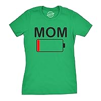 Womens Mom Battery Low Funny Sarcastic Graphic Tired Parenting Mother T Shirt