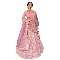 Pink Wedding Party Wear Zarkan Resham Embroidered Organza Indian Women Wear Lehenga Choli 1425