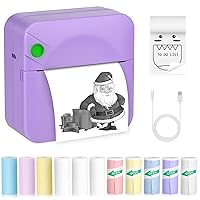 Mini Sticker Printer,Mini Pocket Thermal Printer with 11 Rolls Paper,Bluetooth Inkless Printer Compatible with Android & iOS,Portable Receipt Printer for Photo,Journal,Memo,Travel,Purple