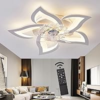 J.SUNUN LED Ceiling Fan with Lighting Quiet Reversible 50 W Bedroom Ceiling Light with Remote Control Dimmable Lamp with Fan 5 Lights Flower Shape Lamps Light for Living Room Dining Room