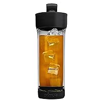 Press and Go Iced Tea Maker, Travel Tumbler, Infuser Bottle, Leak-proof Flip-top Lid with Carry Loop, Dishwasher Safe, Made without BPA, 16-Ounce, Black, 1 Count (Pack of 1)
