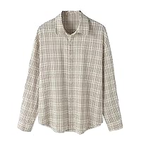 Men' Plaid Shirt Cotton Lapel Long Sleeve Loose Casual Men Clothing Streetwear Korean Style Shirts
