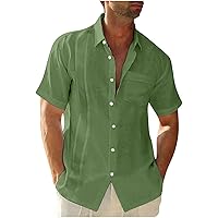 Men's Button Down Shirts Short Sleeve Tops Casual Linen Beach Tees Plain Hawaiian Shirt Casual Summer Blouses