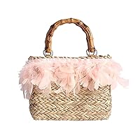 Rattan Tote Crossbody Handbags Straw Bags for Summer Beach Purse Straw Crossbody Purses for Women Wicker Bag Vacation Pink