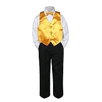 4pc Formal Baby Teen Boy Yellow Vest Bow Tie Set Black Pants Suit S-14 (8)