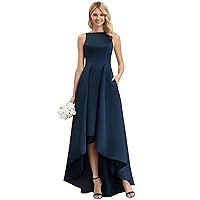 New Women's Elegant Dress A-line Scoop Asymmetrical Satin Bridesmaid Dress