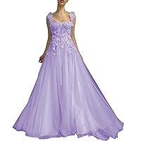 Women's Long Tulle Corset Prom Dresses with 3D Butterflies Ruched Ball Gown Evening Dresses PU144