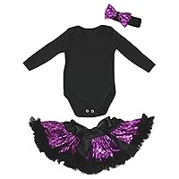 Petitebella Plain Black L/S Romper Purple Fish Scales Mermaid Baby Skirt Nb-12m