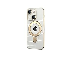 Plated Case for iPhone 13 Mini with Metal Ring Holder Stand [Compatible with MagSafe], Shockproof Non-Slip Slim Fit Protective Phone Bumper Cover for iPhone 13 Mini Gold