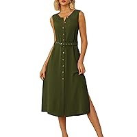 GRACE KARIN Women Casual Summer Dress 2024 Business Work Belted Sleeveless Button Down Shirt Dresses with Pockets