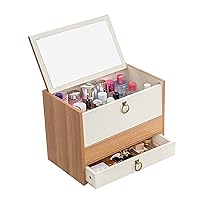 Makeup Organizer Wooden Cosmetic Storage ​​Cases Display Rack with Drawer Makeup Organizer Case for Brushes Lipsticks Skincare Toner Cosmetic Storage Box