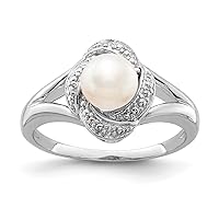 925 Sterling Silver Polished Diamond and Freshwater Cultured Pearl Ring Measures 2mm Wide Jewelry Gifts for Women - Ring Size Options: 10 5 6 7 8 9