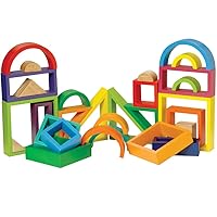 Constructive Playthings 38 Piece Hardwood Multi-Colored Designer Toy Blocks Set