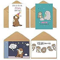 Pack of 4 Otter Birthday Greeting Card Cartoon 4 Unique Designs Cute Invitation Cards Blank Inside with Envelopes for Kids Boy Girl 8 x 5.3 Inch(20x13.5cm)