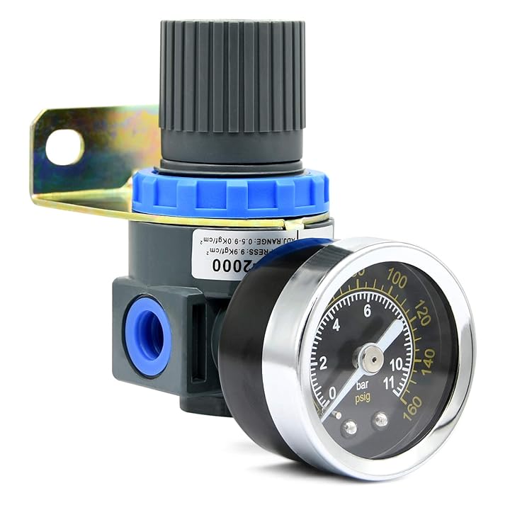 Black Air Control Compressor Pressure Regulator Valve AR2000 PT 1/4" Gauge Set 