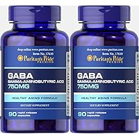 Puritan's Pride GABA Gamma Aminobutyric Acid 750 Mg Capsules, 90 Count (Pack of 2)