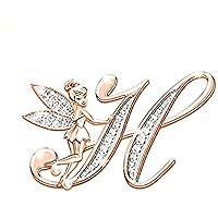 Created Round Cut White Diamond 925 Sterling Silver 14K Gold Over Diamond Fairy Initial H Letter Pendant Necklace for Women's & Girl's